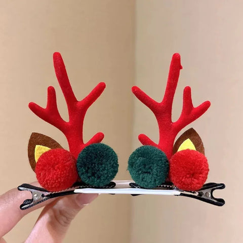 2Pcs Christmas Antler Hair Clips Pendants Xmas Ornaments Merry Christmas Decor for Girl Reindeer Hair Accessories Happy New Year