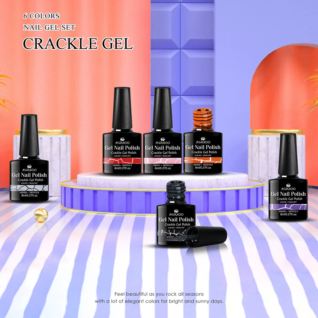 6pc Crackle Gel Nail Polish Set Quick Dry Nail Supplies Varnishes Hybrid Semi Permanent Soak Off Manicure for Nails Design