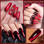 PUENTE 7.5ML Wine Red Cat Magnetic Gel Nail Polish Super Shiny Ruby Red Cat Eye Gel Soak Off UV Semi-Permanent Nail Art Varnish