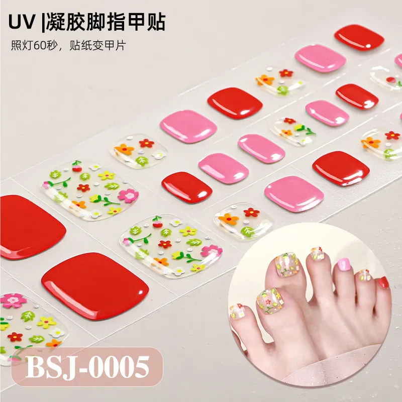 26Tips French Leopard Print UV Gel Toenail Sticker Bronzing Dye Gradient Cross-border Semi Baked Gel Nail Sticker UV Lamp Needed