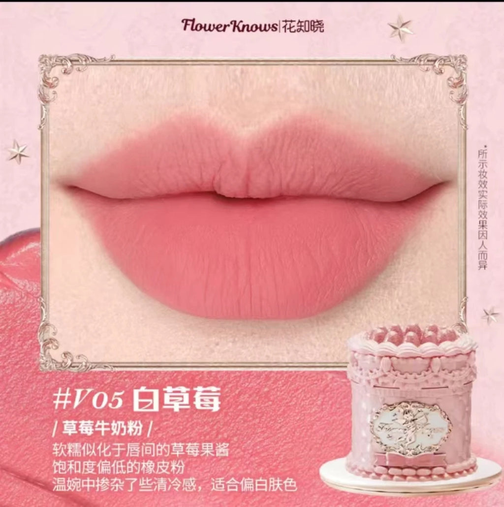Flower Knows Strawberry Cupid Lipmud Cake Lipstick Velet Matte Lip Cream Soft Mist High CoverageMakeup Smooth Preventing Fading