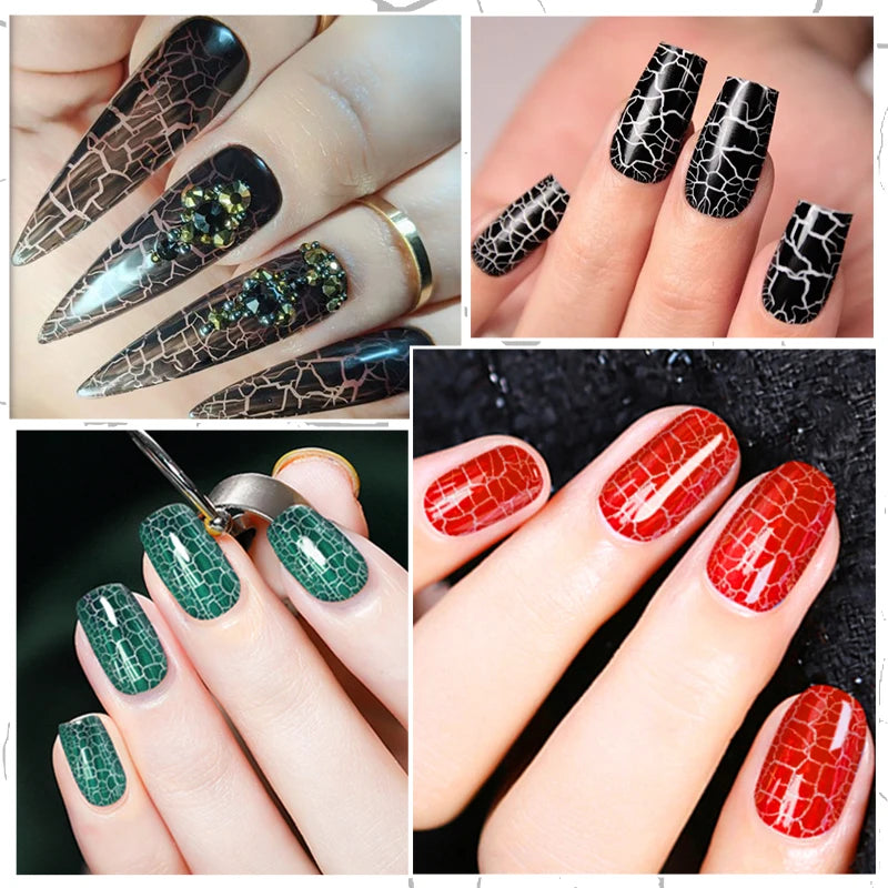 6pc Crackle Gel Nail Polish Set Quick Dry Nail Supplies Varnishes Hybrid Semi Permanent Soak Off Manicure for Nails Design