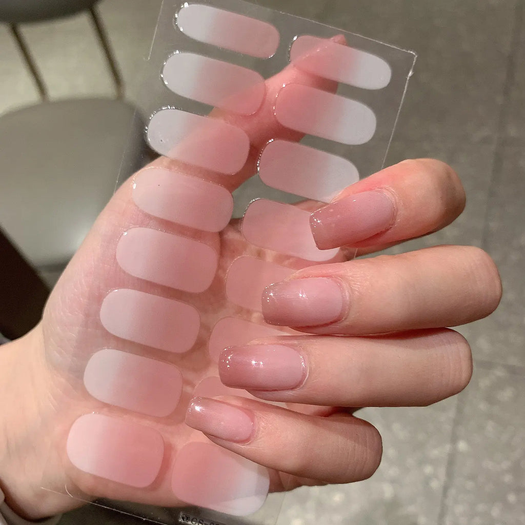 1 Sheet Semi Cured Wrap Gradient Nail Sticker Multi Color Solid Gel Full Cover Slider No Need UV Lamp Cured Fast Gel Nail Decal