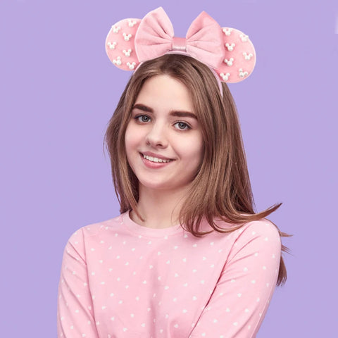 Disney Mickey 3.3"Velvet Ears Headband For Girls Soft Bow Hairband Halloween Festival Party Christmas DIY Hair Accessories