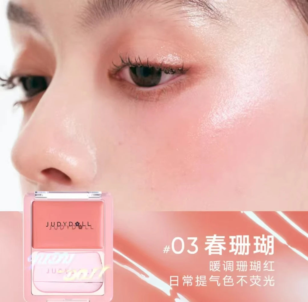 Judydoll Water Light Blusher Cream Mirror Watery Moisturizing Gloss Texture Portable Multipurpose Expanding  With Puff