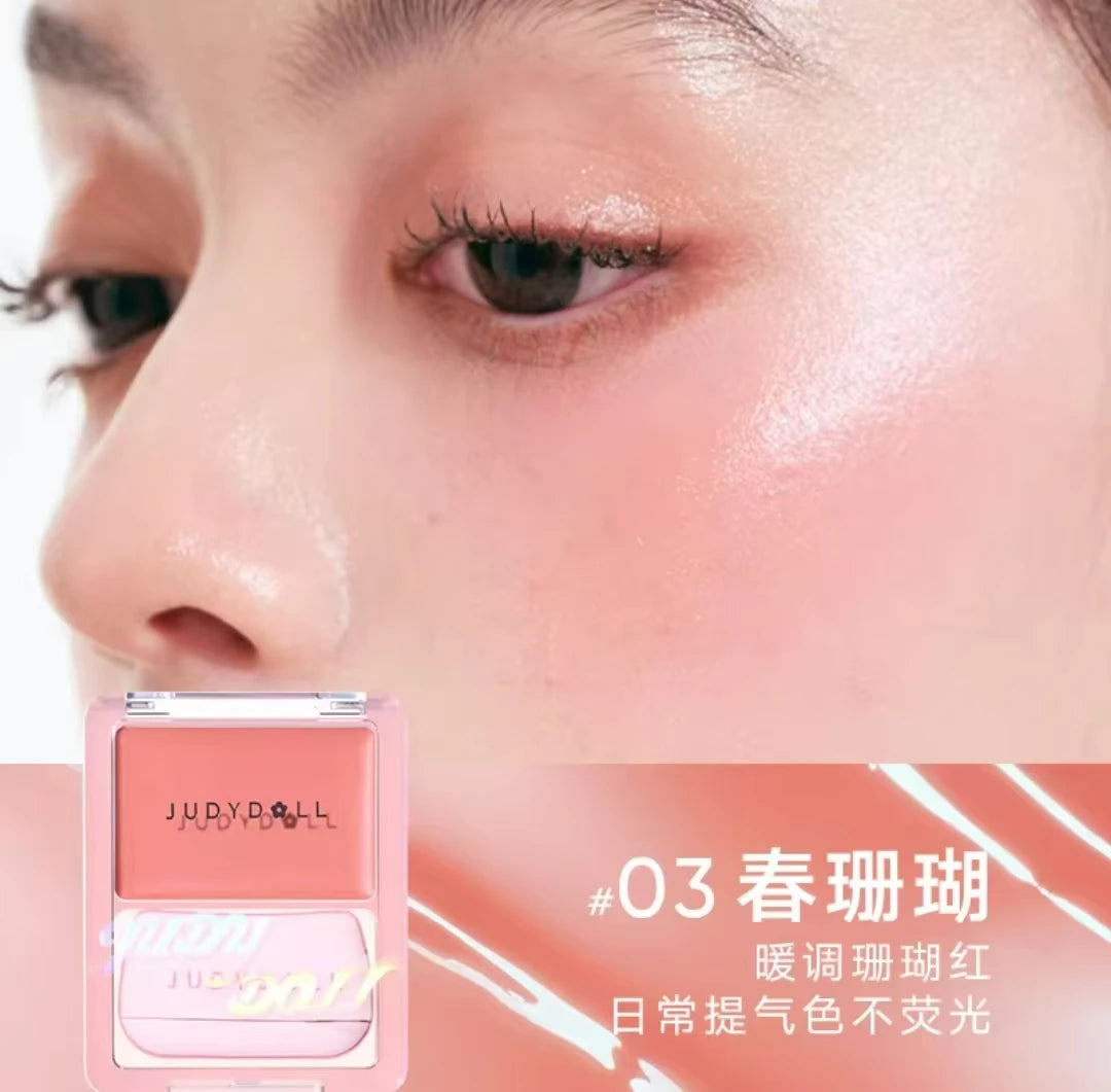 Judydoll Water Light Blusher Cream Mirror Watery Moisturizing Gloss Texture Portable Multipurpose Expanding  With Puff