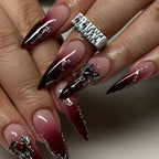Exaggerate Punk Extra Long Pointed Fake Nails Art Dark Y2K Black Spider Centipede Rhinestone False Nail Press on Nails Manicure