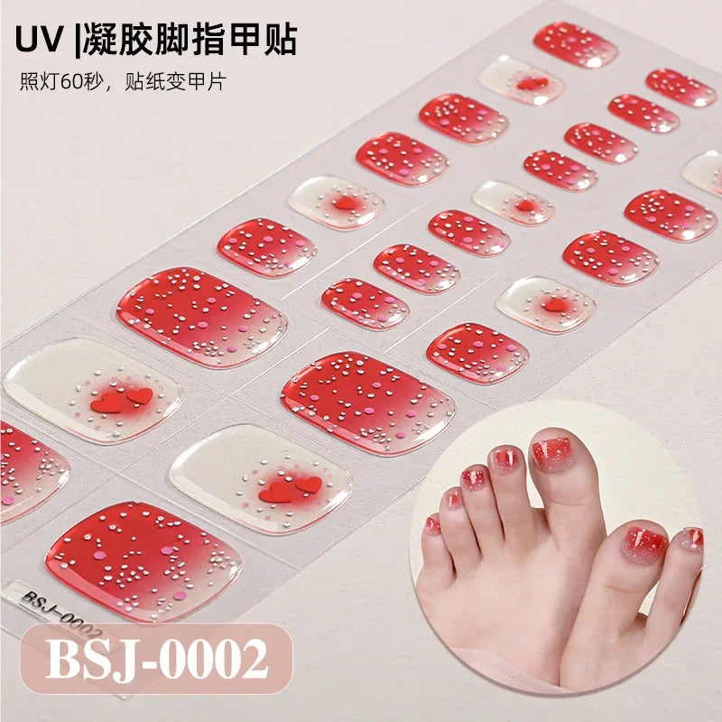 26Tips French Leopard Print UV Gel Toenail Sticker Bronzing Dye Gradient Cross-border Semi Baked Gel Nail Sticker UV Lamp Needed
