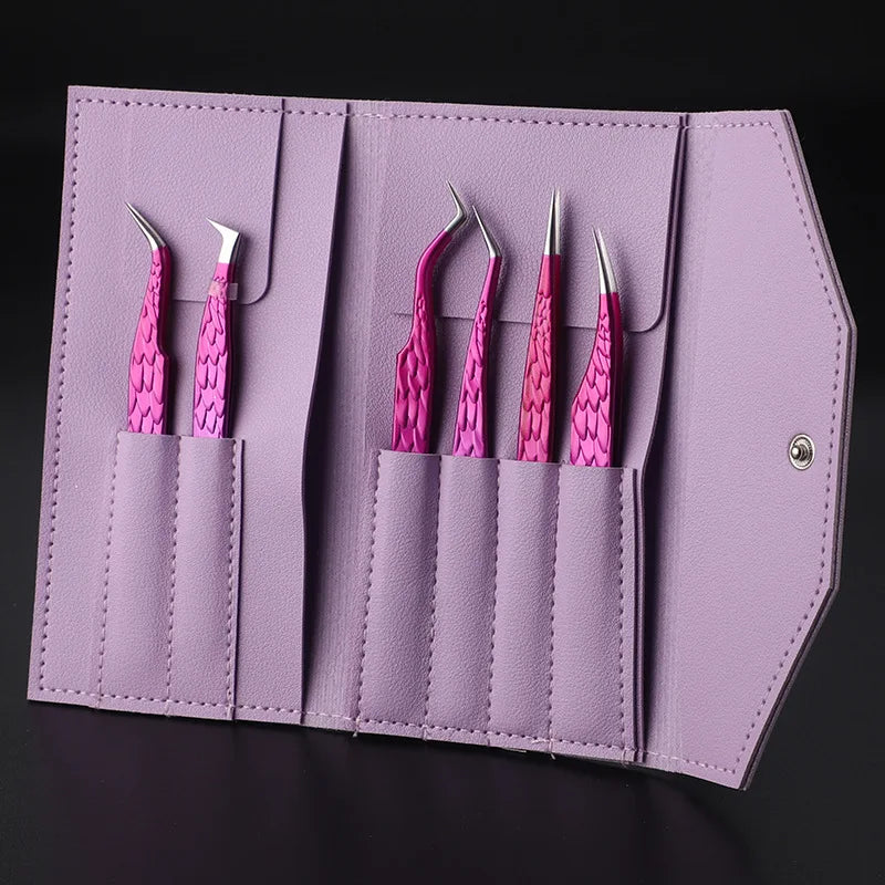 6PCS False Eyelash Tweezers Set For Fake Fan Lashes Extensions Planting Eyebrow Clip Eyelashes Tongs Makeup Nail Tools Kit