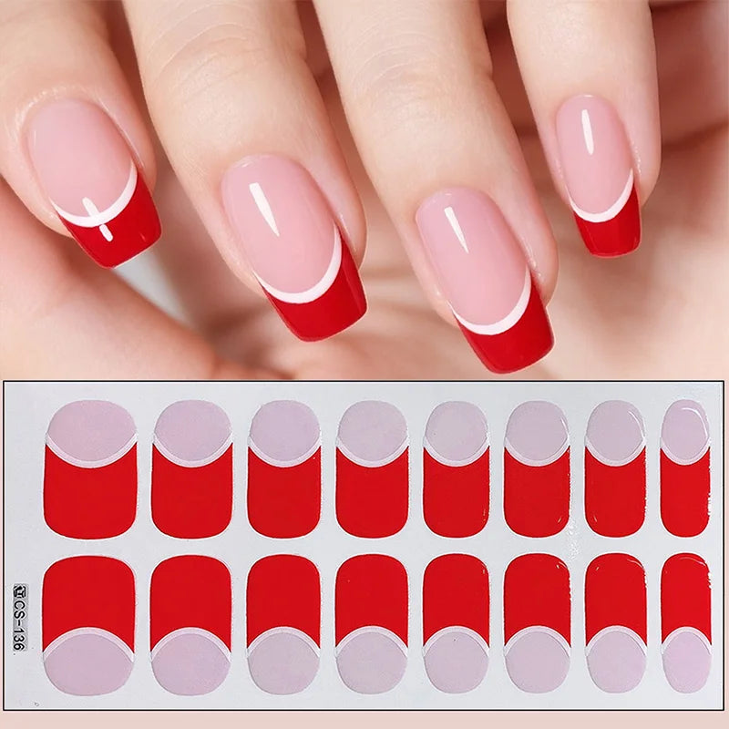 14/16Tips Full Cover Gradient Nail Stickers Multi Color Self Adhesive Slider No Need UV Lamp Cured Press ON Nail Decal