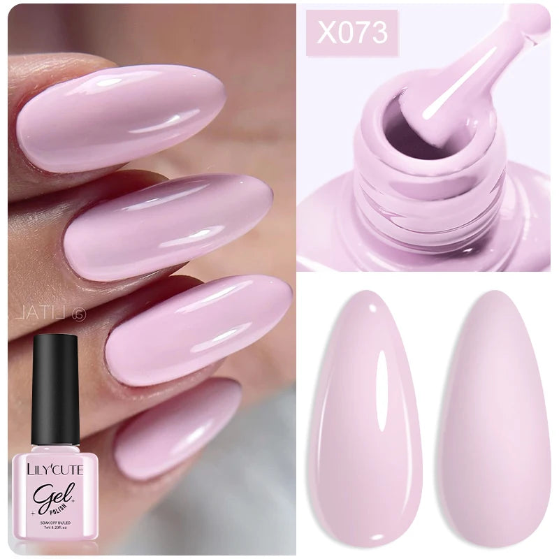 LILYCUTE Nude Crystal Rubber Base Gel Nail Polish Natural Color Semi Permanent UV Gel Soak Off Self Leveling Nail Gel Varnishes