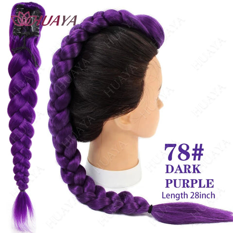 Synthetic Braided Purple Hair Ponytail Rumi Costume Hairstyle 26inch Long Ponytail with Clips for Kids Girls Halloween Christmas