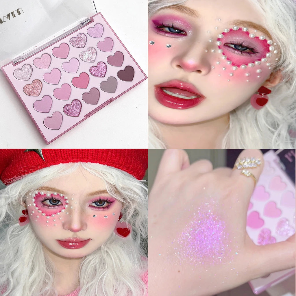 DIKALU Korean heart-shaped 20-color eyeshadow palette matte pearlescent pink purple Sweetheart GIRL party makeup