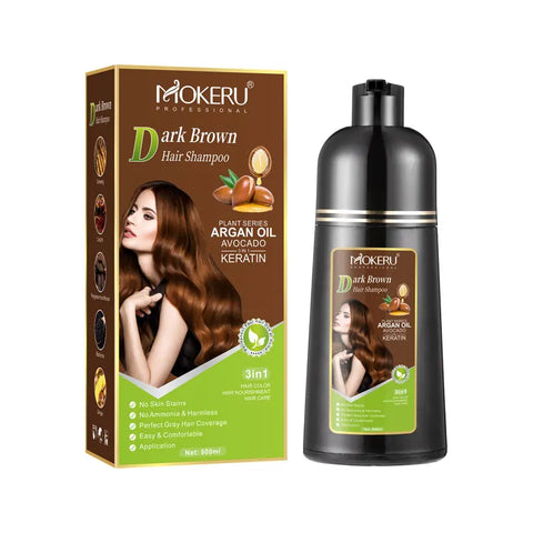 Mokeru Ammonia Free Keratin Hair Color Shampoo Coffee  Permanent Brown Hair Dye Shampoo for White Hair Coverage
