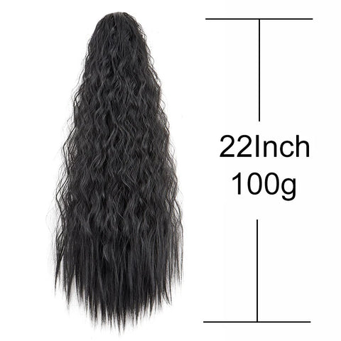 22Inch Synthetic Long Kinky Curly Ponytail Hair Extension Drawstring Wrapped Clip in Hair Black Hairpiecefor Women