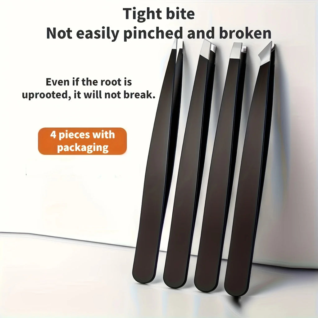 4 Pcs Set High-Quality Stainless Steel Eyebrow Tweezers  Suitable for Eyebrows Eyelashes Remove Beard Christmas Gift