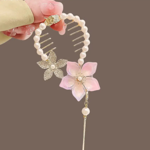 Flower Tassel Hair Clip Women Ladies Butterfly Rhinestone Pearl Metal Hair Claw Round Bun Ponytail Holder Hair Accessories