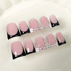 10pcs Handmade Fake Nails Duckbill Shaped Press On Nails Colorful Leopard-print French False Nails With 3D Carved Flower Designs