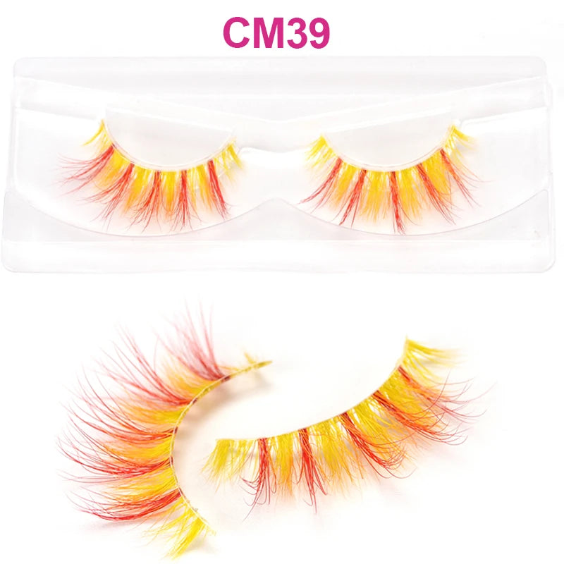 3D 5D Real Mink Strip Fake Colored Eyelashes Pink Green Purple Red Faux Lashes Colorful Rainbow Lashes for Cosplay Halloween