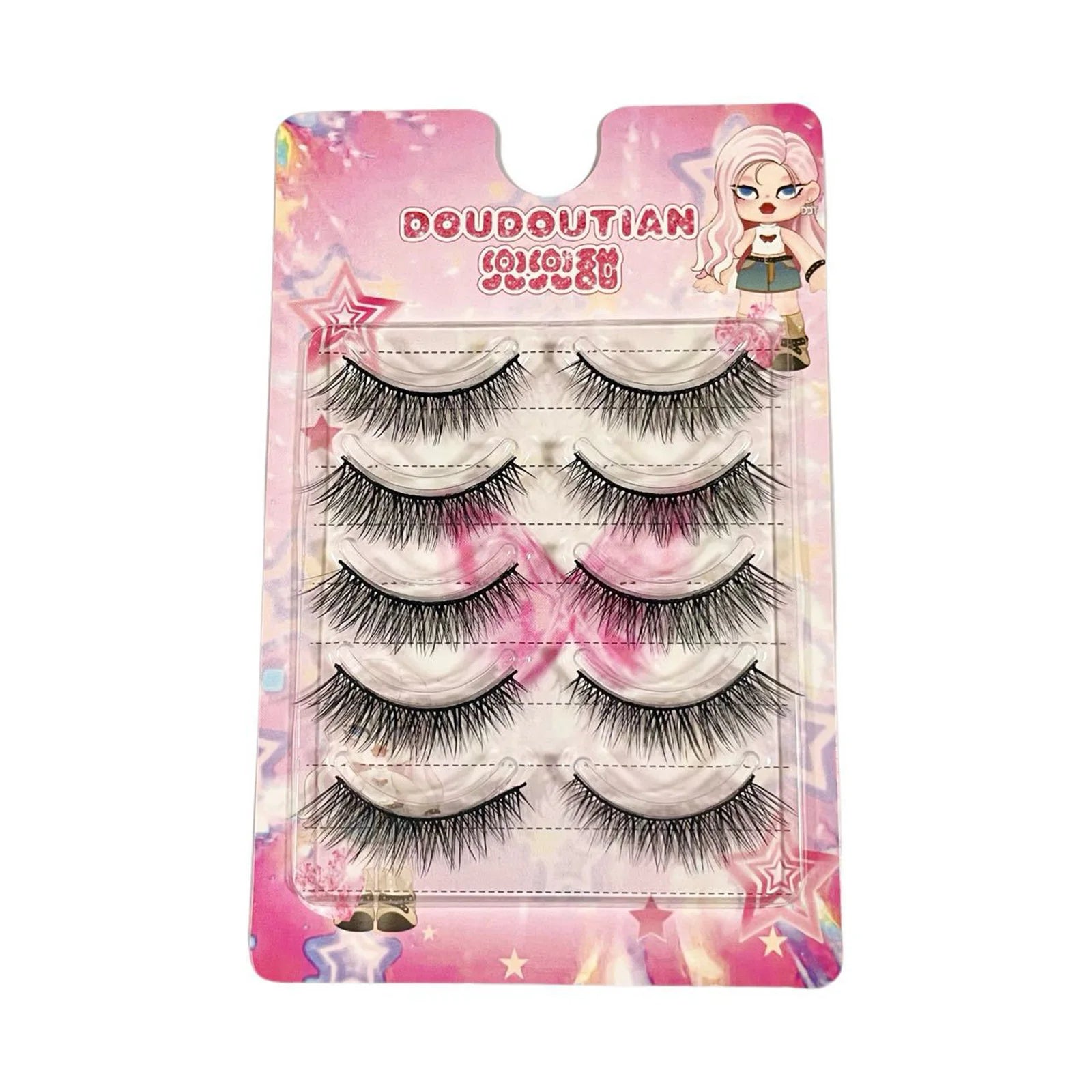 Cosplay Makeup False Eyelashes One Piece Hard Stem Baby Straight Natural Look Synthetic Fiber Strip Lashes 7-13mm C Curl Lash
