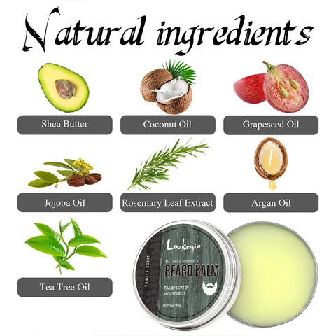 Lockmio Natural Beard Balm Wax Vanilla Scent Tame Soften Moisturize Thickens Styles Smooth Beard Care Cream For Gentlemen