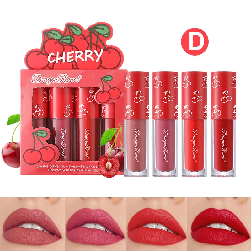 Mini Velvet Matte Lip Gloss Set, 3pc/4pcs Non-Fading, Non-Stick Cup, Long-Lasting Fruit Scented Lip Tint, Smooth and Lightweight