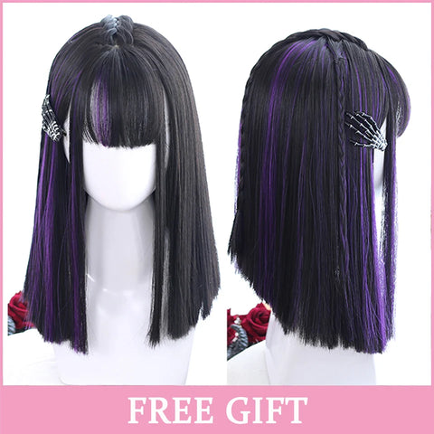 LM Synthetic Hair Long Wave Black And Pink Lolita Wigs For Women Cosplay Wig With Bangs Halloween Christmas Heat Resistant