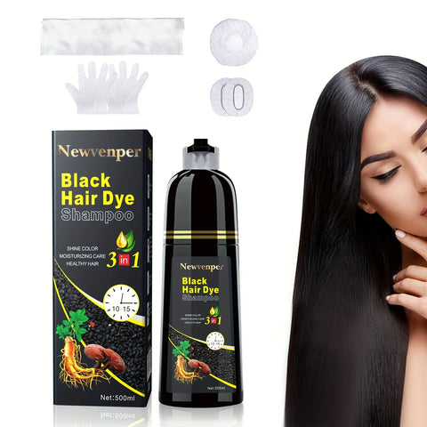 500ML/14.9 Fl.oz Black Hair Dye shampoo Coloring in Minutes Natural & Long Lasting Hair Dye Shampoo  Men & Women Hair turn Black