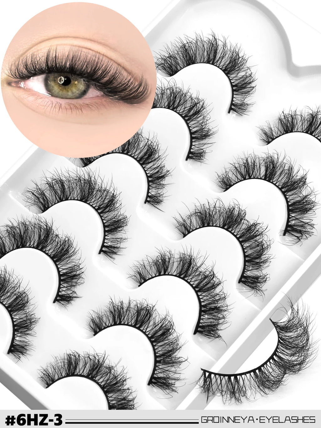 GROINNEYA 3D Mink Lashes Cat Eyelashes Fluffy Wispy Volume Lashes Natural Feathery Effect Lightweight Flexible Band Fake Lashes