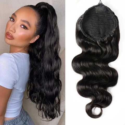 100% Human Hair Drawstring Ponytail Extension Water Wave Straight Kinky Curly Corn Wave Ponytail Clip in Ponytails Extensions