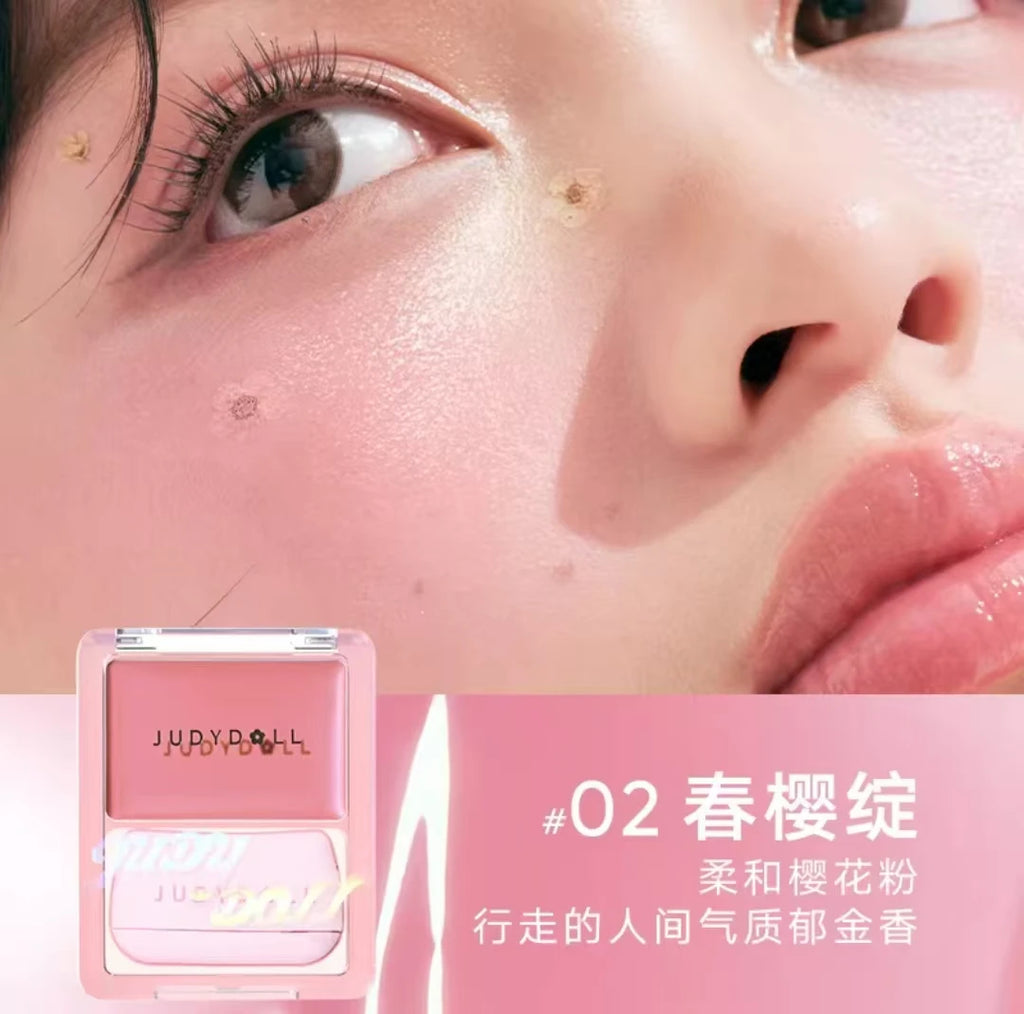 Judydoll Water Light Blusher Cream Mirror Watery Moisturizing Gloss Texture Portable Multipurpose Expanding  With Puff