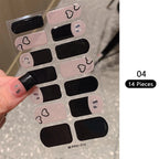 Pink Glitter Design Baking-free Nail Stickers French Style Solid Color Adhesive Full Cover Nail Strip Slider DIY Manicure Decals