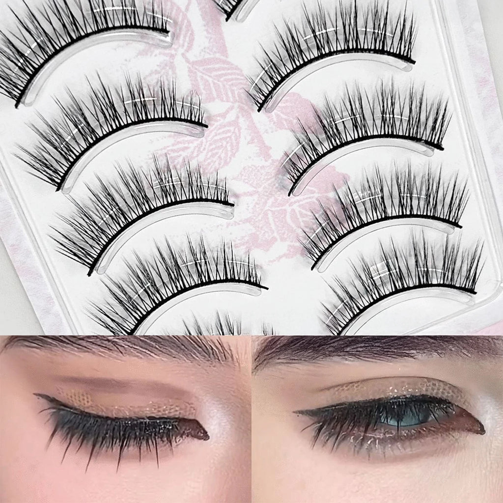 Cosplay Makeup False Eyelashes One Piece Hard Stem Baby Straight Natural Look Synthetic Fiber Strip Lashes 7-13mm C Curl Lash