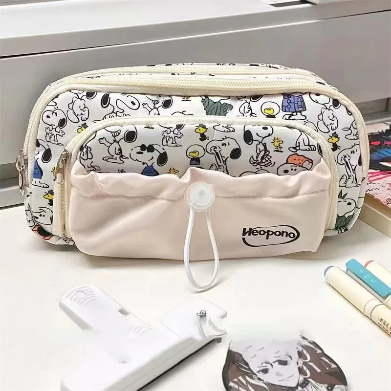 Snoopy Pencilcase Multi Layer Canvas Drawstring Pen Bag Kawaii Cartoon Stationery Storage Bag Students School Supplies Gifts