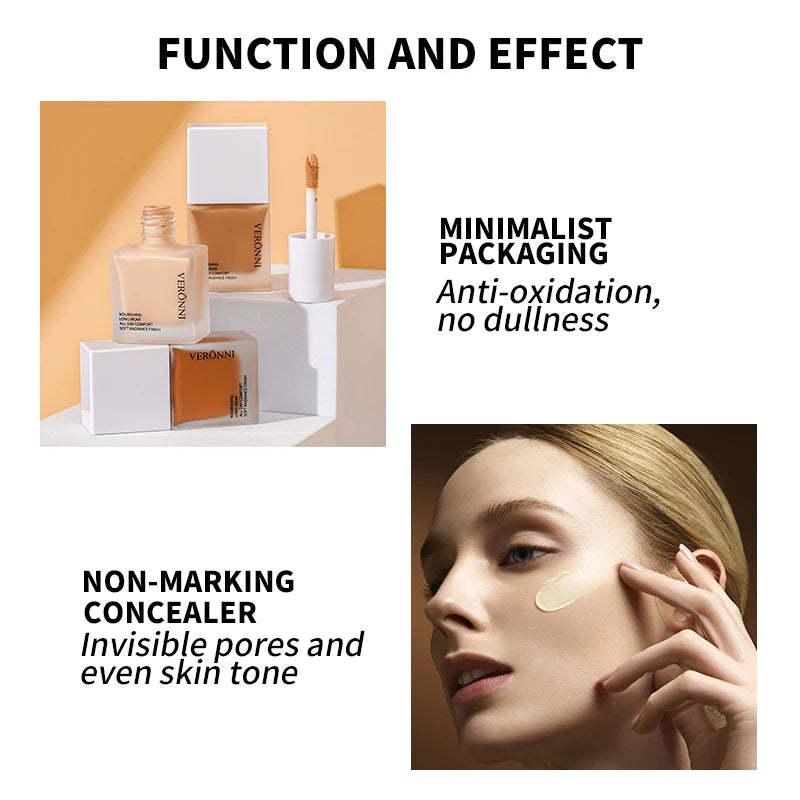 Liquid Foundation High Coverage Makeup Base natural Concealer 6 color longlasting Oil-Control Face Foundation Makeup Cosmetics