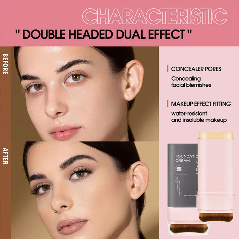 Concealing Foundation Stick 5 Shades With Built-In Brush,  Brighten Lightweight and Waterproof Formula Face Contour Stick Makeup