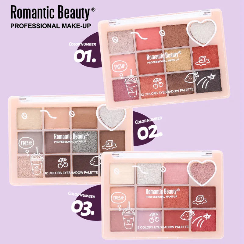 12-in-1 Eyeshadow Palette - Heart Design with Matte & Shimmer Browns, Soft Micro-Sparkle, Long-Lasting & Highly Pigmented