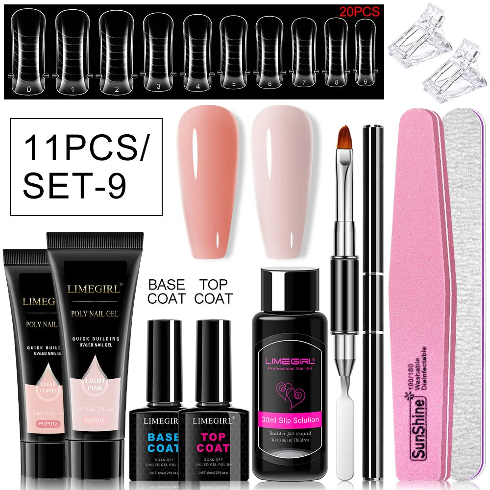 Poly Nail Gel Set for Extension Nails, Long Lasting, Natural-looking, Strong Builder Enhancement for Salon Manicure DIY at Home
