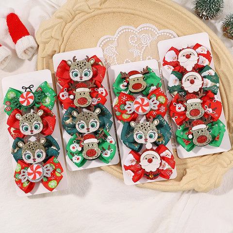 4pcs/set Baby Girl Christmas Party Hair Clips Shiny Santa Deer Decorations Hairpin Kids Headwear Hair Accessories Gifts