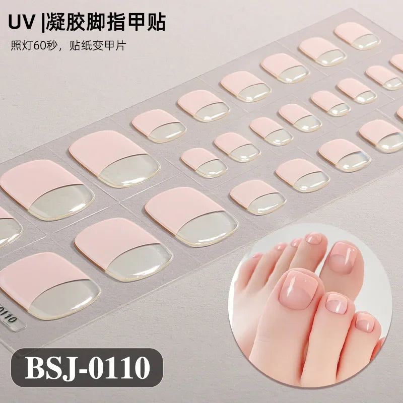 26Tips French Leopard Print UV Gel Toenail Sticker Bronzing Dye Gradient Cross-border Semi Baked Gel Nail Sticker UV Lamp Needed