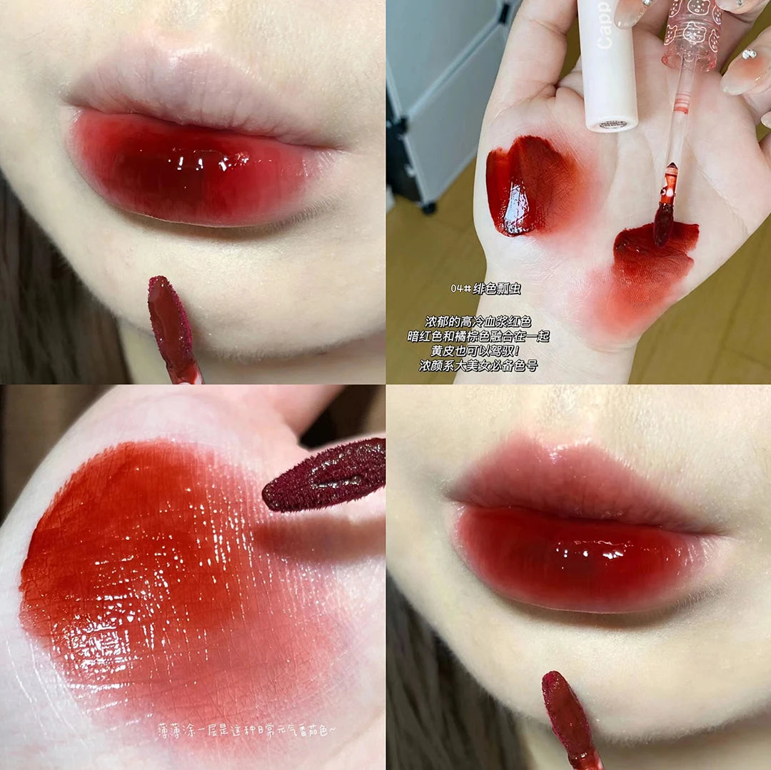 Cherry Pink Waterproof Mirror Finish Water Lip Gloss Nude Brown Clear Tint Glass Lip Oil Liquid Makeup for Luminous Look
