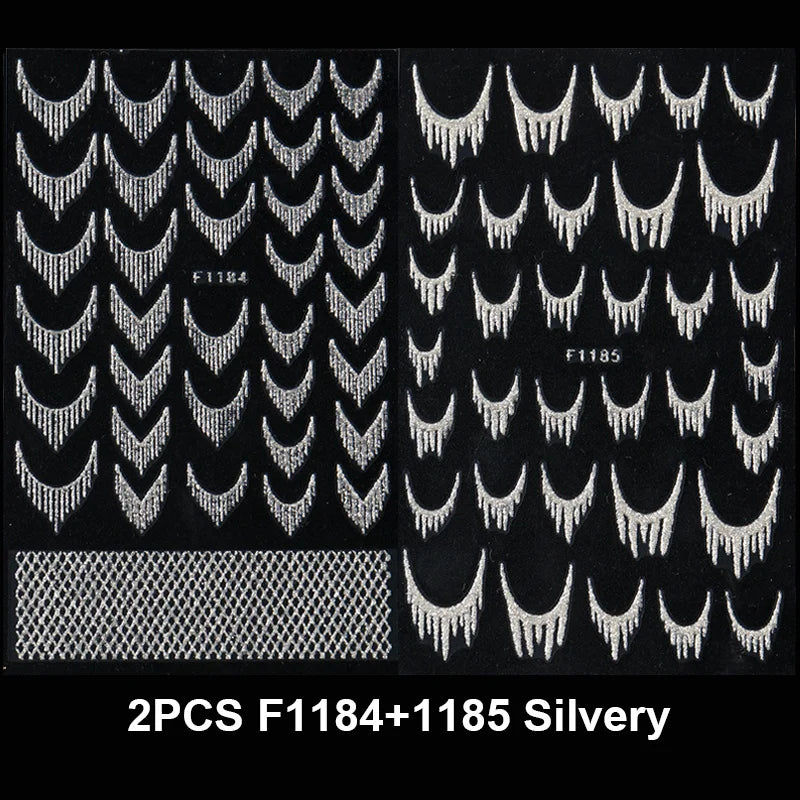 Reflective Glitter French Nail Art Stickers Sparkly Gold Silver Tassel Line Geometric Grids Adhesive Sliders Decals DIY Manicure