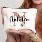 Floral Letters Custom Name Makeup Bag Best Gift for Bridesmaid Teachers Friends Women Purse Personalise Gift for Birthday