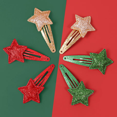 6/12PCS Cartoon Christmas Hair Clips Girls Party Star Hair Barrettes Clips Christmas Hair Clip Children Kids Hair Accessories