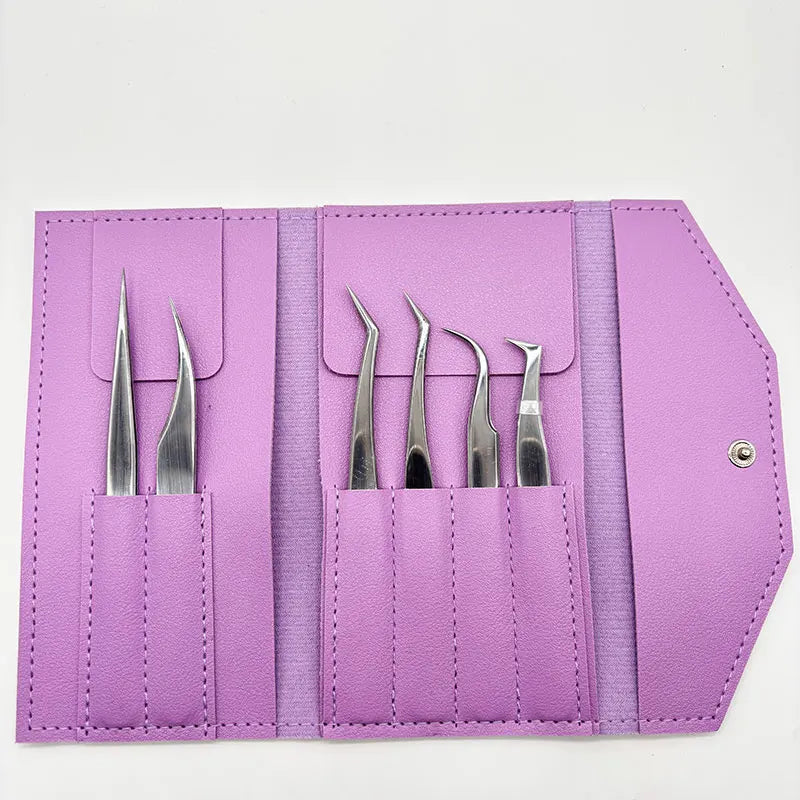 6PCS False Eyelash Tweezers Set For Fake Fan Lashes Extensions Planting Eyebrow Clip Eyelashes Tongs Makeup Nail Tools Kit