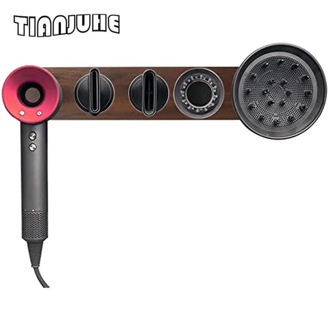 Hair Dryer Holder for Dyson, Hairdressing Organizer, Walnut Wood, Wall Mounted Rack, Bathroom Storage