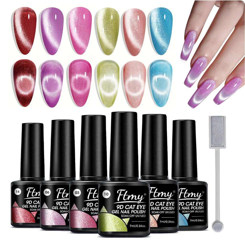 6 Colors Cat'S Eye Magnetic Nail Gel Set, Semi-Permanent UV LED Soak Off Nail Art, Smooth Intense Pigmentation, Odorless, Toxin-