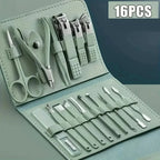 16Pcs Stainless Steel Nail Clippers Cuticle Nippers Set Portable Travel Case Household Manicure Pedicure Grooming Supply