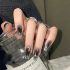 24pcs Y2k Star Press On Nails Gradient Black Mid-length Coffin False Nail Tips Full Cover Moon Designs Fake Nail For Cool Girls