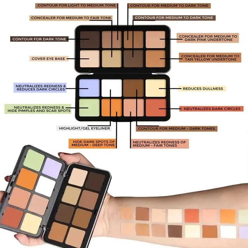 12-Color Iron Box Blusher Plate Multi-Color Cream Blush Plate Concealer Plate Contour and Highlighter Palette Makeup Blush Face